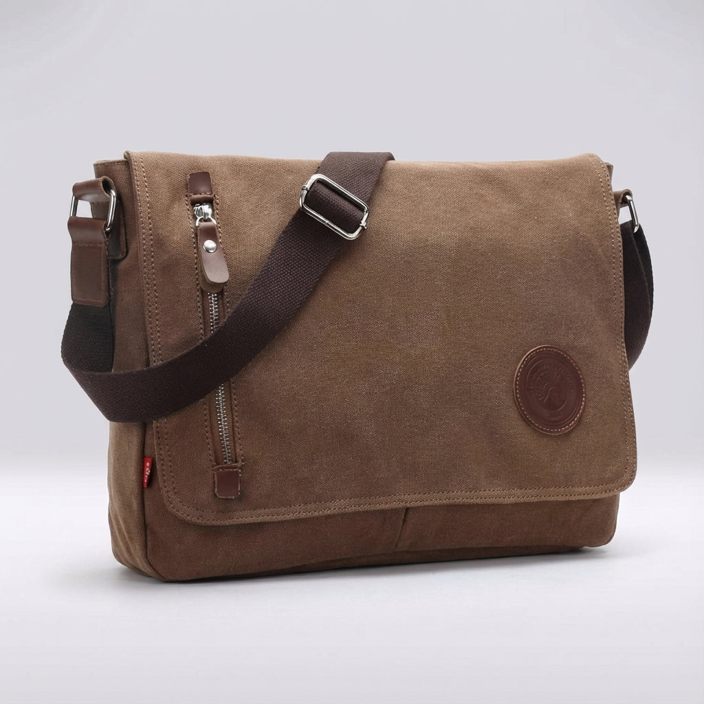 Rugged canvas messenger bag, a durable and versatile unisex everyday carry-all for any occasion.