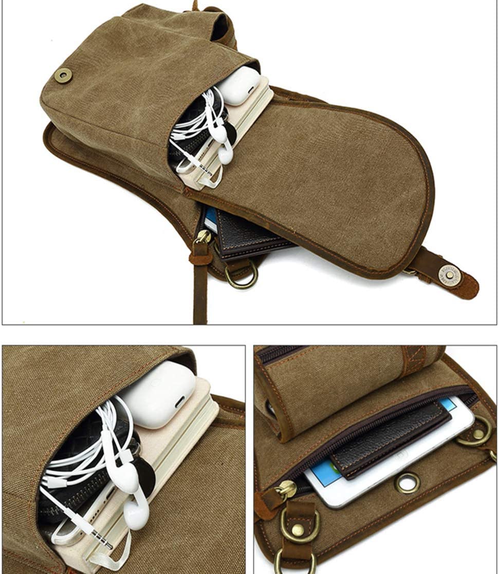 Durable canvas tactical shoulder bag, multi-pocket design for active unisex commuters, travelers, and cyclists.