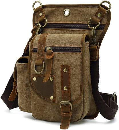 Durable multi-pocket canvas tactical shoulder bag, designed for secure storage & comfortable crossbody wear.