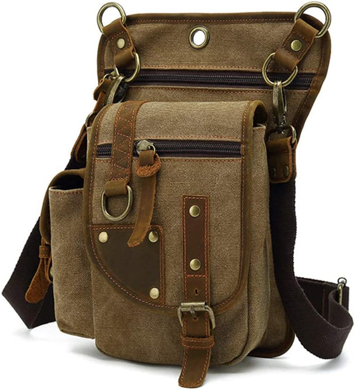 Durable multi-pocket canvas tactical shoulder bag, designed for secure storage & comfortable crossbody wear.