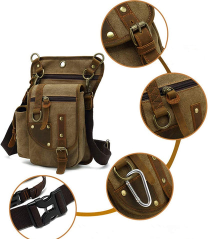 Unisex tactical canvas crossbody bag, durable and multi-pocket, essential for travel, cycling, or daily errands.