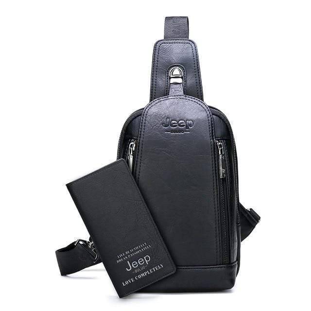 Chest bag carrying essential items, made of genuine leather, great for hiking and travel
