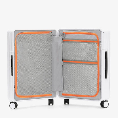 Unisex durable hard shell travel suitcase with smooth spinner wheels for easy mobility.