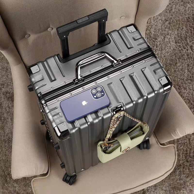 Compact carry-on spinner suitcase, durable and protective, ideal for weekend getaways & short trips.