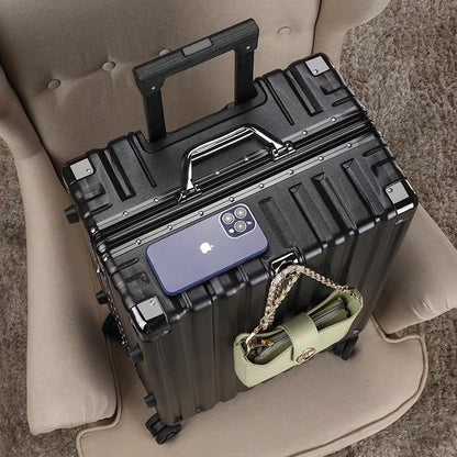 Professional travel accessory: durable luggage with silent spinner wheels & secure frame for effortless travel.