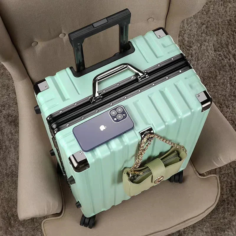 Unisex hardshell travel case with reinforced corners & smooth spinner wheels. A must-have for frequent flyers.