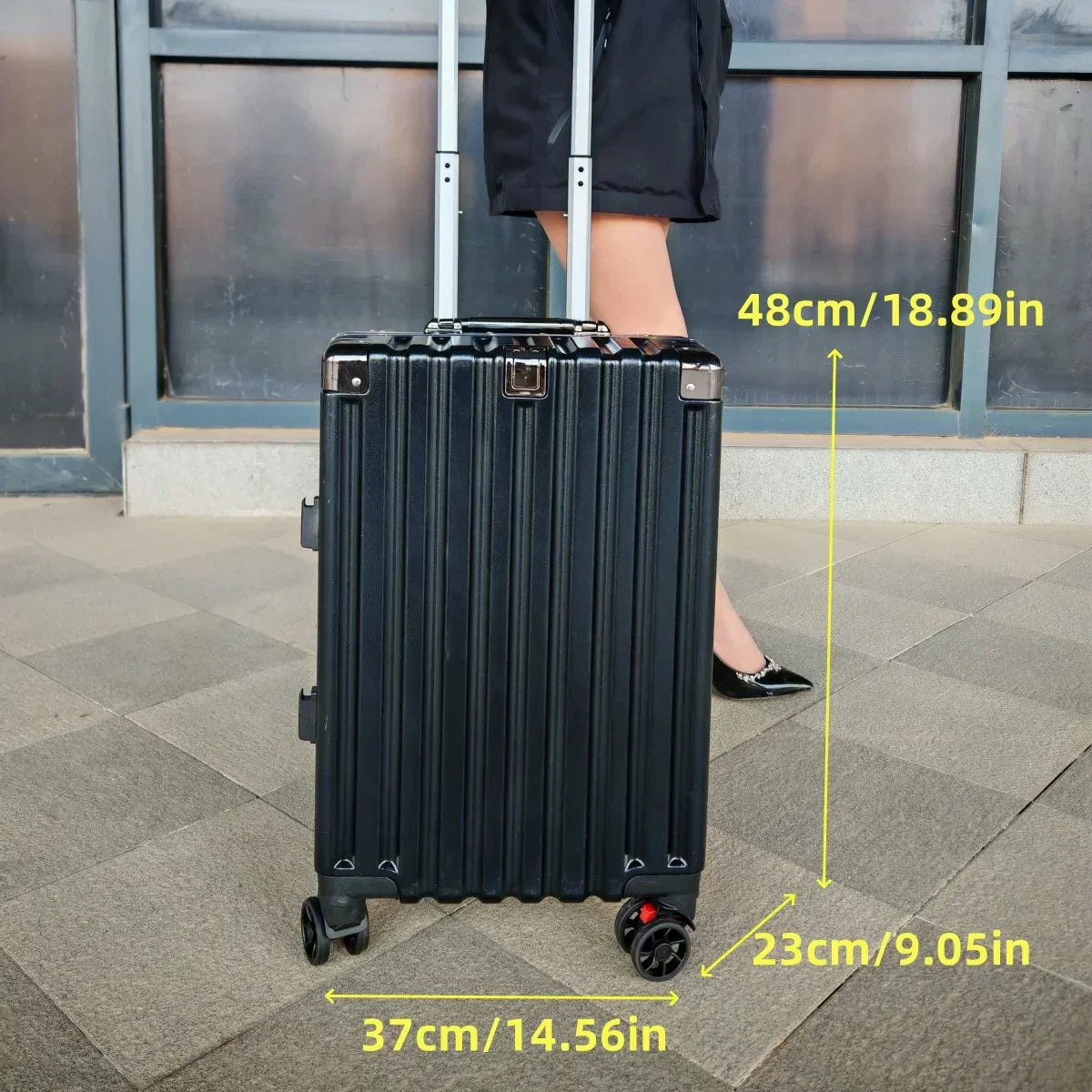 Secure frame luggage with built-in combination lock, designed for peace of mind during business trips.