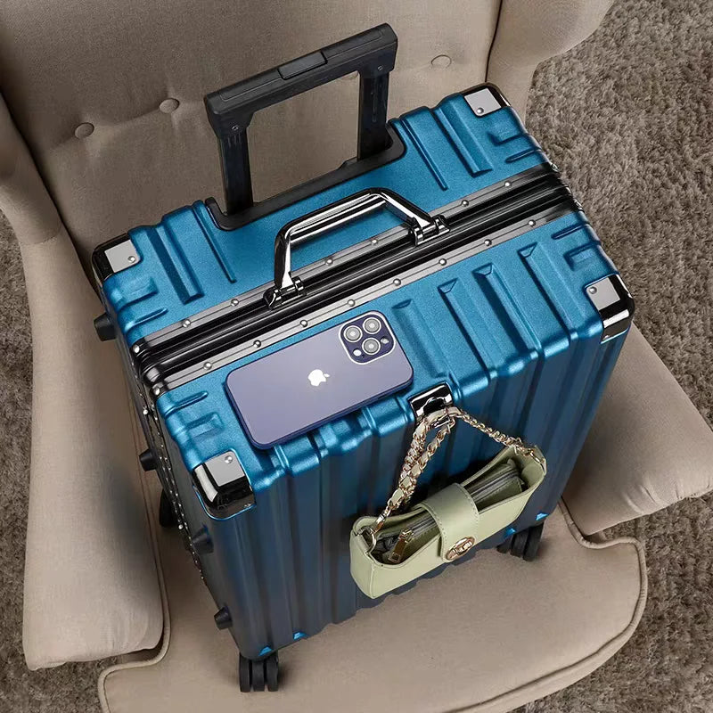 Heavy-duty travel baggage with scratch-resistant shell and multi-directional spinner wheels. Durable vacation gear.