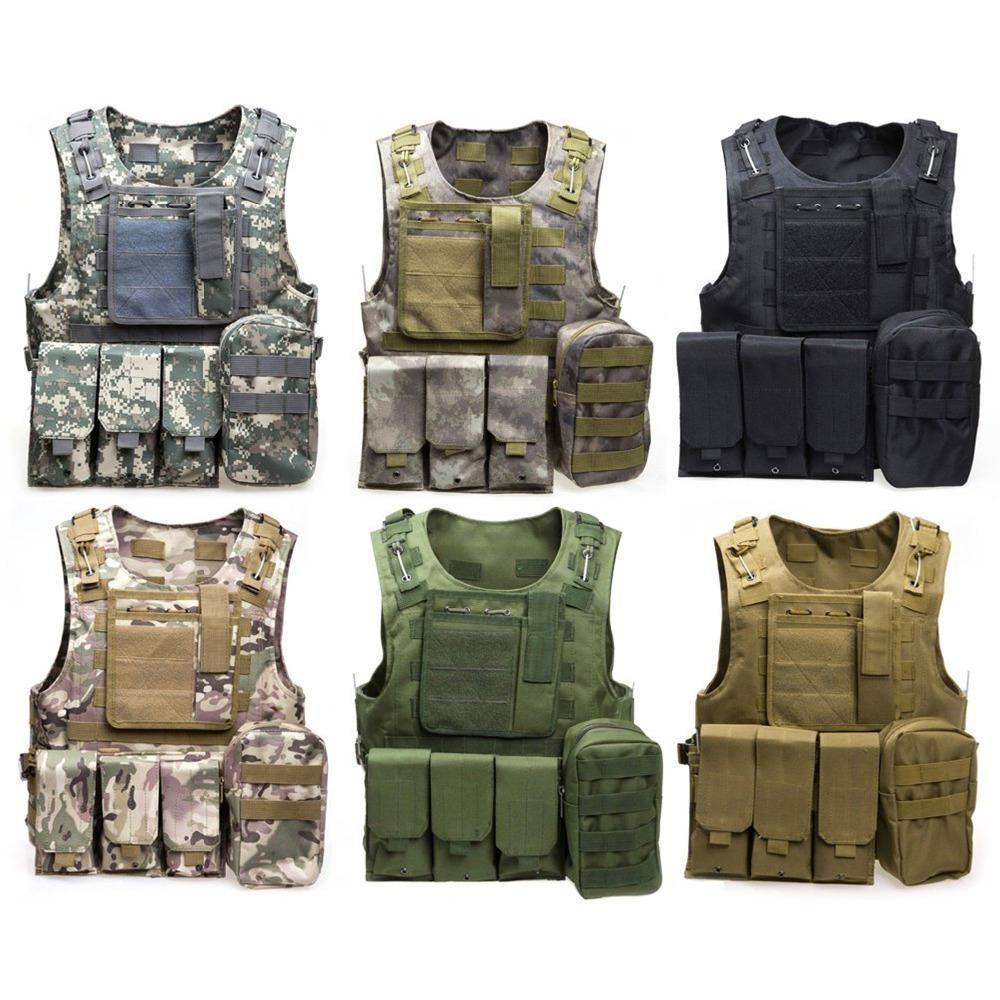 Unisex Durable Modular Plate Carrier Tactical Vest, black, front view with MOLLE webbing