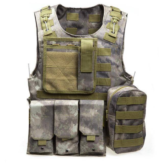 Adjustable MOLLE Combat Vest in black, designed for durability and multi-purpose use