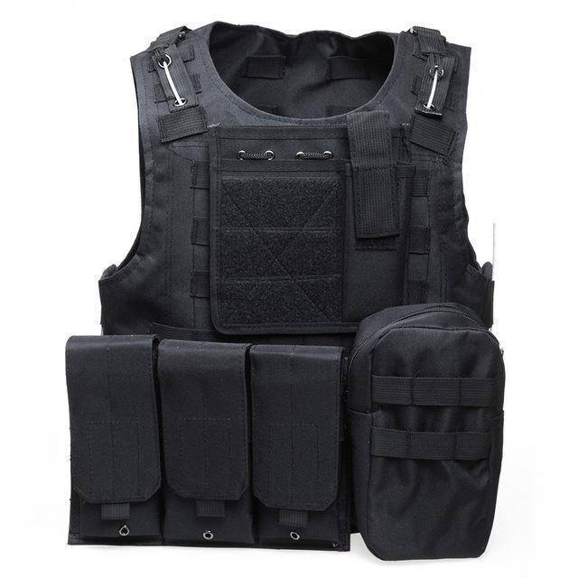 Unisex Utility Plate Carrier Tactical Vest, black, worn by a mannequin for sizing example