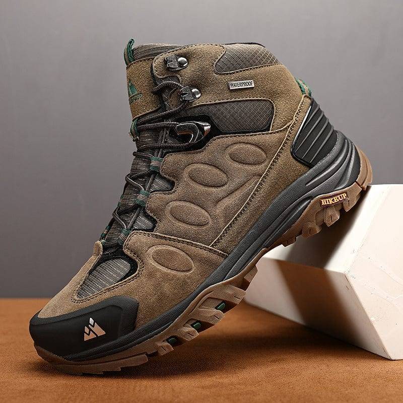 Close-up of the sole of a unisex durable outdoor hiking sneaker, showing deep tread for traction