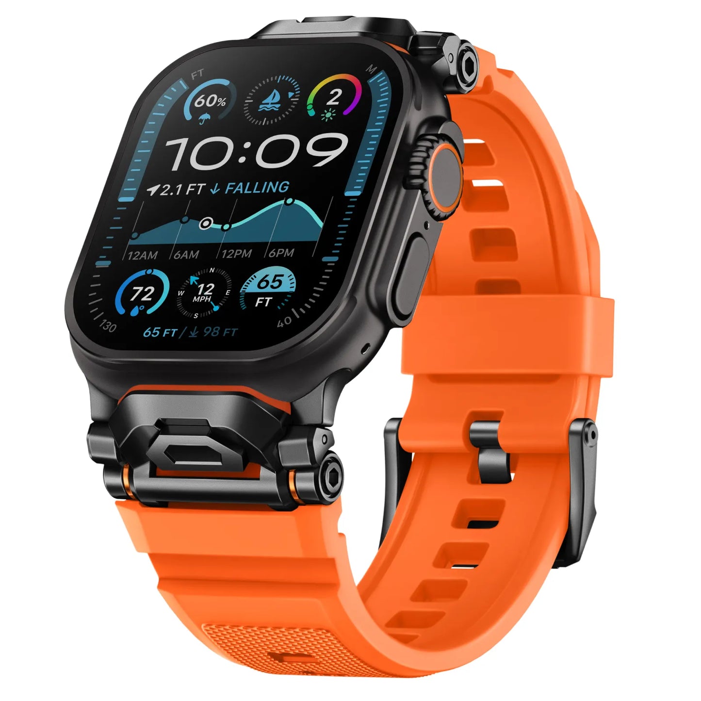 Close-up of rugged textured silicone smartwatch band, durable quick release accessory.