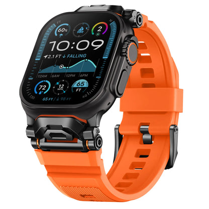 Close-up of rugged textured silicone smartwatch band, durable quick release accessory.
