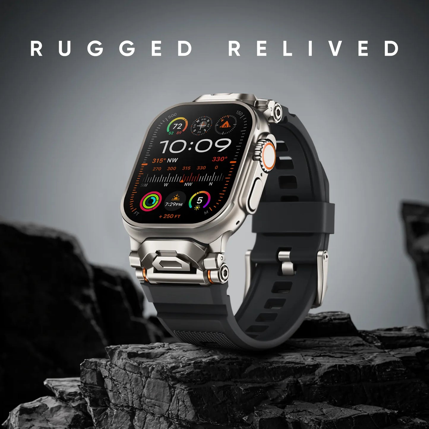 Ultra-durable silicone smartwatch strap, resistant to sweat & water, quick release.