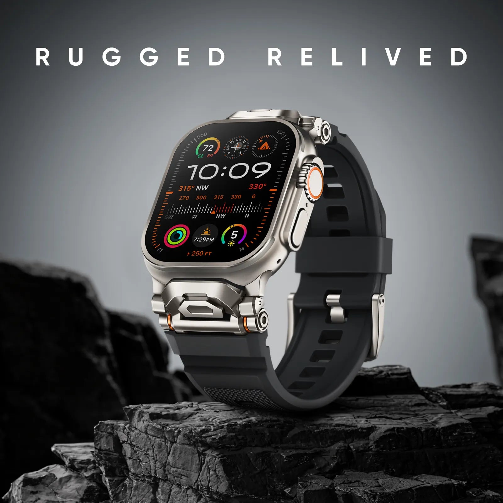Ultra-durable silicone smartwatch strap, resistant to sweat & water, quick release.