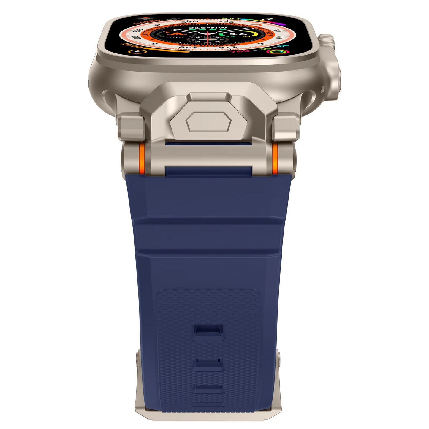 Side view of durable silicone smartwatch band, sleek & sturdy watch accessory.