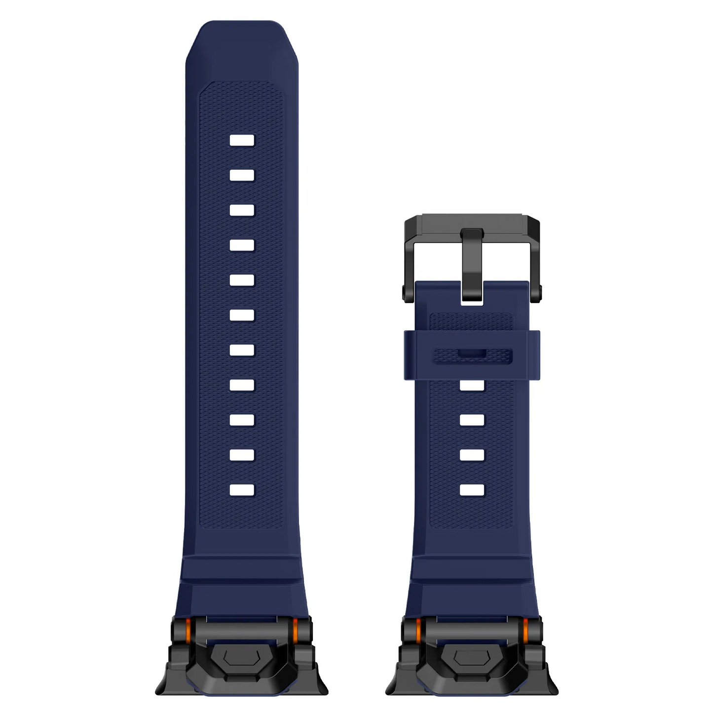 Angled view of rugged silicone smartwatch strap, versatile & durable watch accessory.