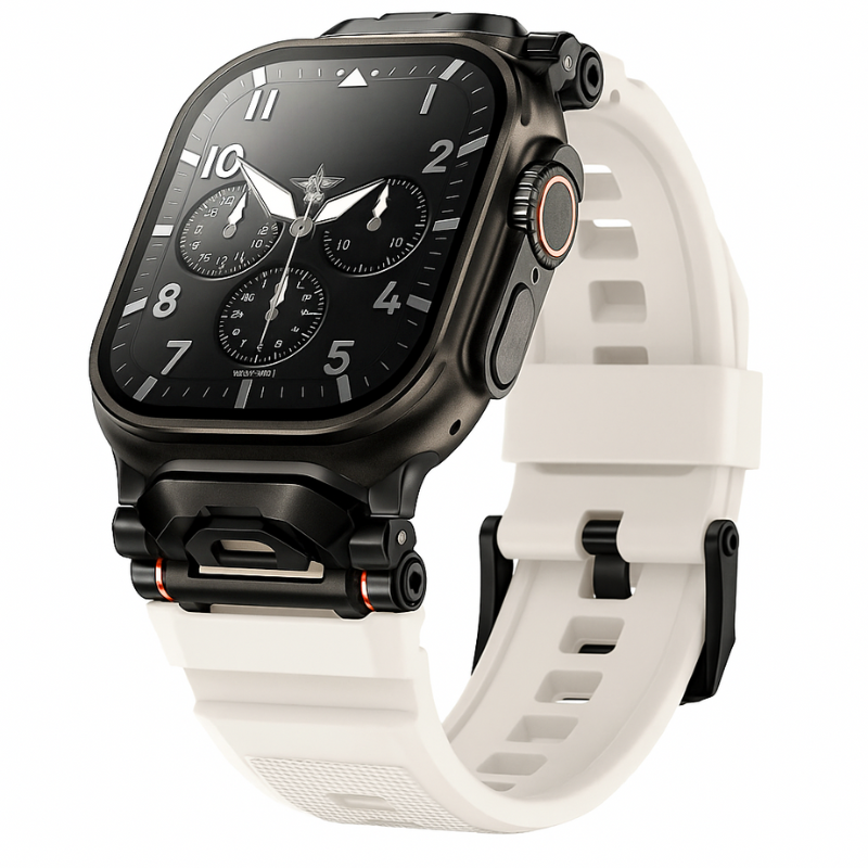Black durable silicone smartwatch band, rugged quick release sport strap.