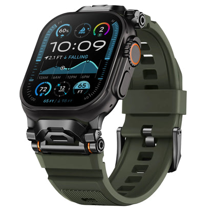 Red rugged silicone watch band, durable & stylish quick release design.