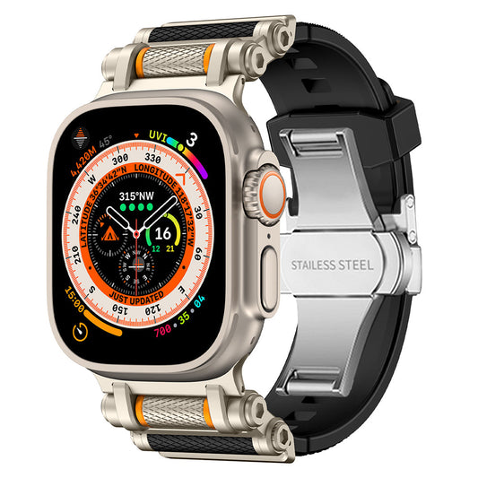 Unisex durable silicone sport band for Apple Watch, comfortable and quick release.