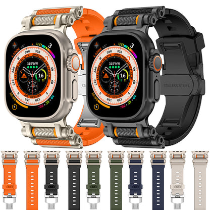 Resilient silicone Apple Watch strap, a comfortable and durable accessory.