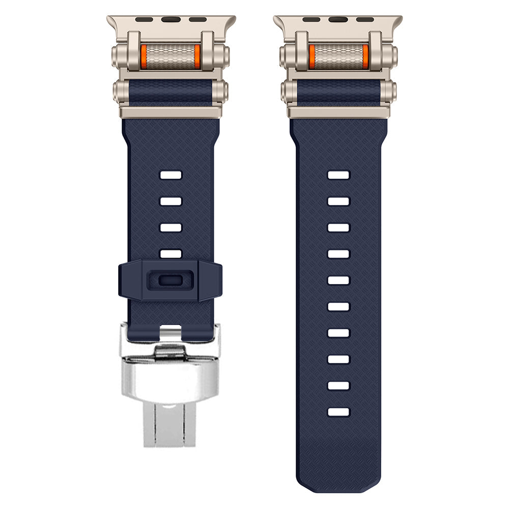 Robust silicone watch band compatible with all Apple Watch series.