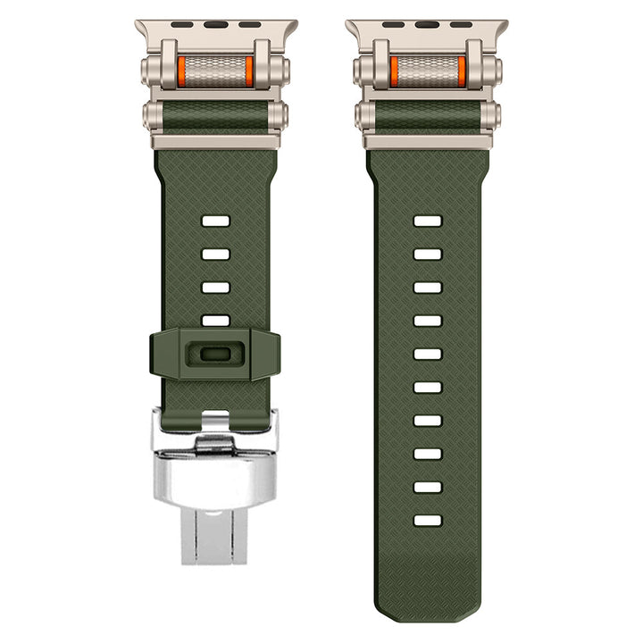 Quick-change silicone strap for Apple Watch, perfect replacement for original.