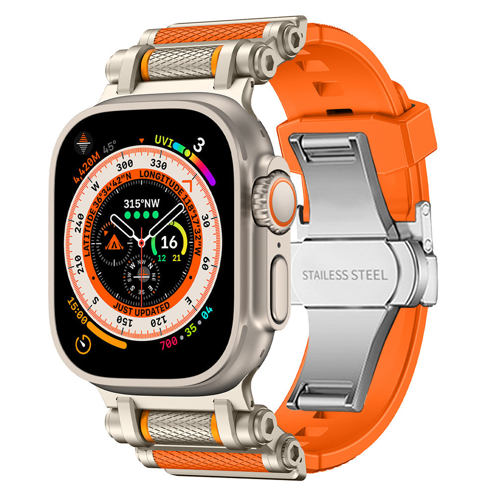 Stylish silicone wristband for Apple Watch, flexible and sweat-resistant.