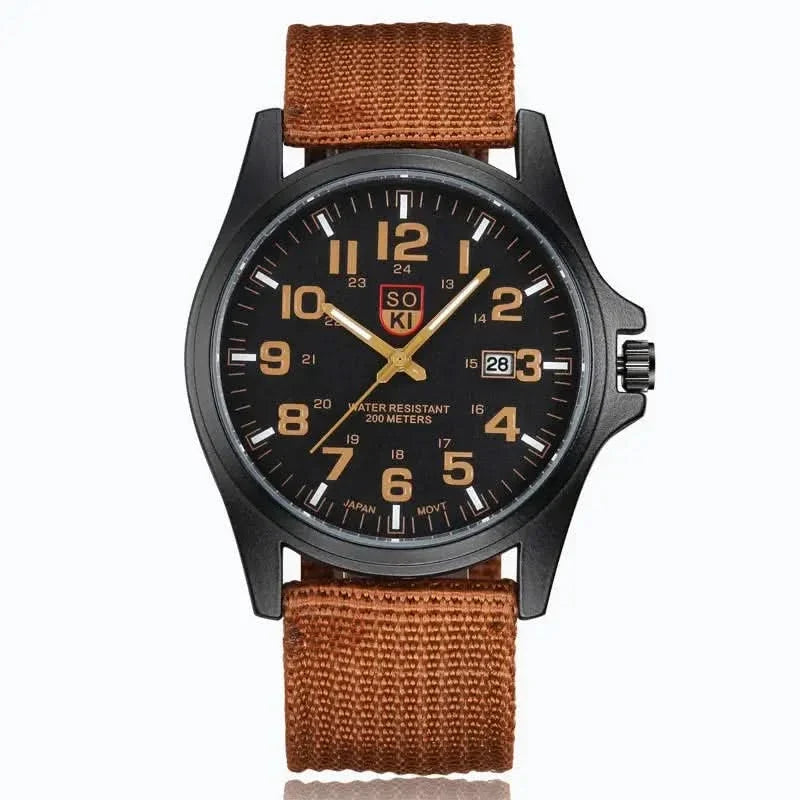 Side view of a rugged sport watch, highlighting its durable strap and robust casing for outdoor use.