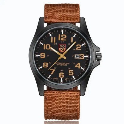 Side view of a rugged sport watch, highlighting its durable strap and robust casing for outdoor use.