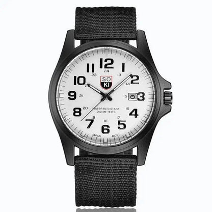 Front view of the rugged sport watch, showcasing strong buttons and durable bezel for active use.