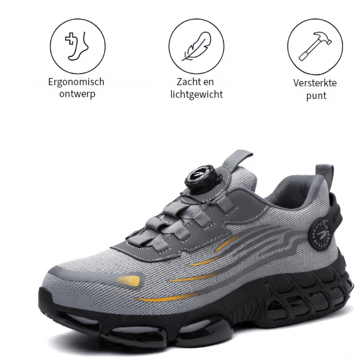 All-day comfort unisex safety footwear, ergonomic design, wide toe box.