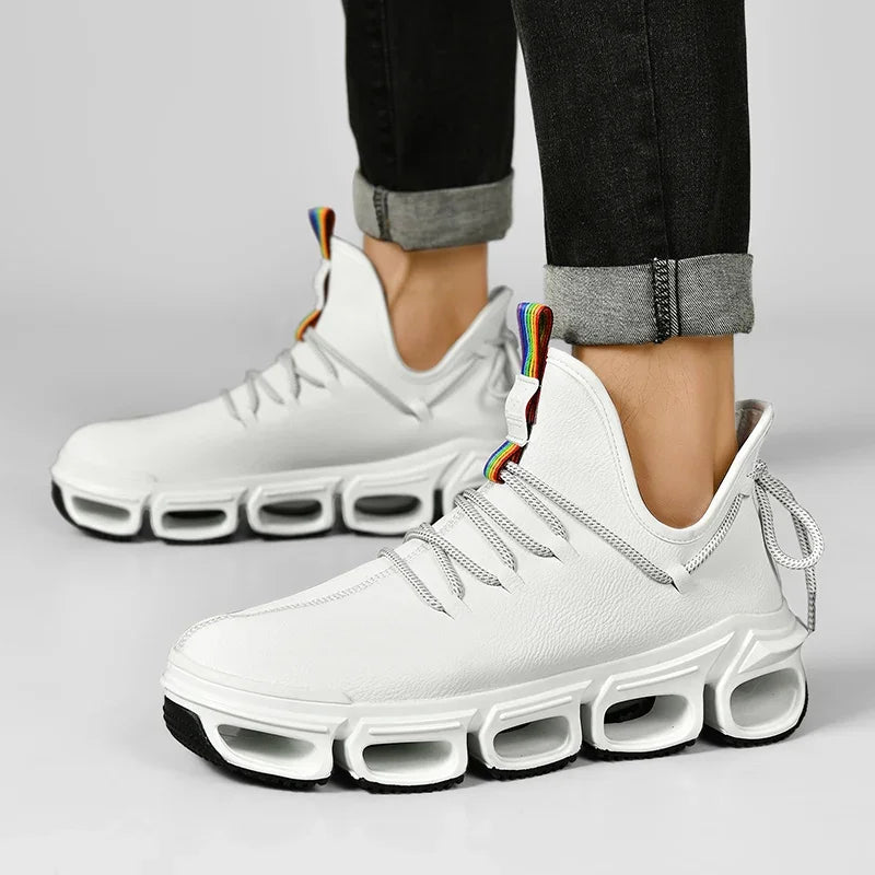Close-up of textured upper on Unisex Dynamic Performance Sneakers, athletic & fashion footwear.
