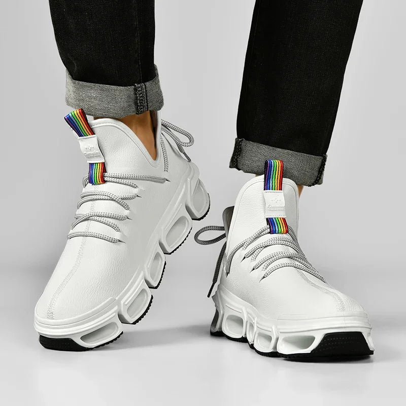 Modern Unisex athletic shoes, side profile, showcasing lightweight design & casual style.