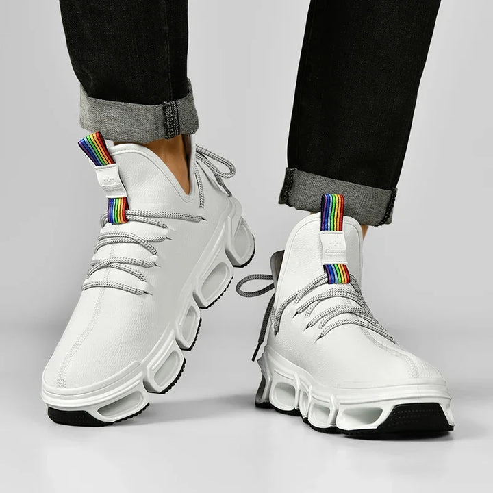 Modern Unisex athletic shoes, side profile, showcasing lightweight design & casual style.