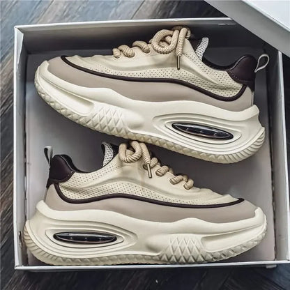 Dynamic shot of Dynasty retro sneakers on foot, ready for daily comfort and style.