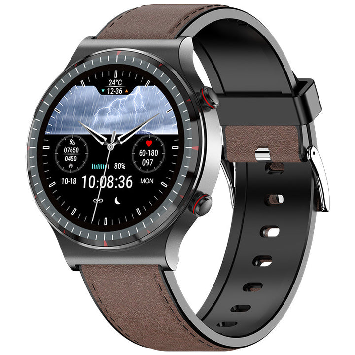Durable unisex smartwatch for ECG, blood oxygen, and heart rate monitoring.