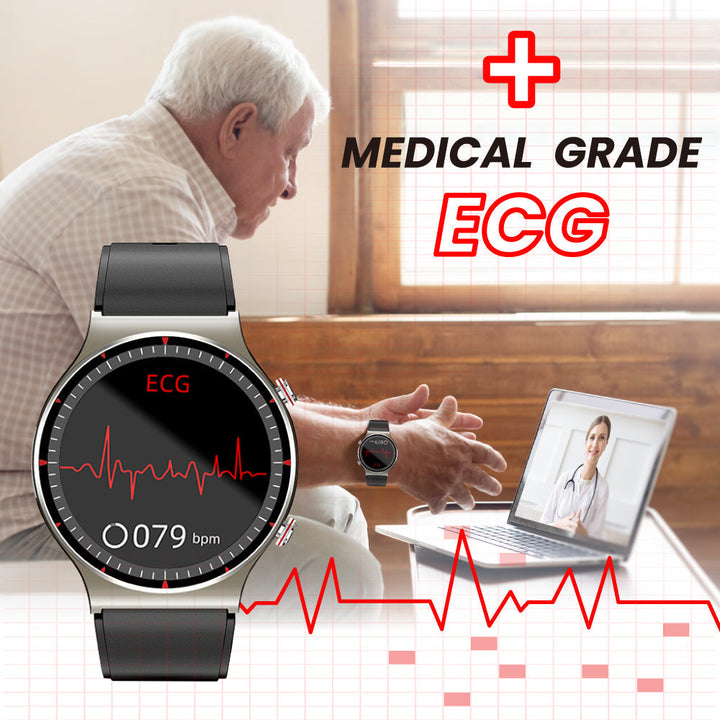 Waterproof unisex sports watch with comprehensive ECG and SpO2 tracking.