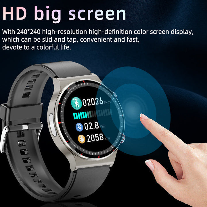Smartwatch displaying daily activity and comprehensive health metrics.