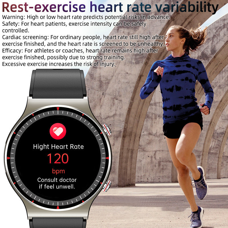 Modern unisex smartwatch for ECG, blood oxygen, heart rate, and notifications.