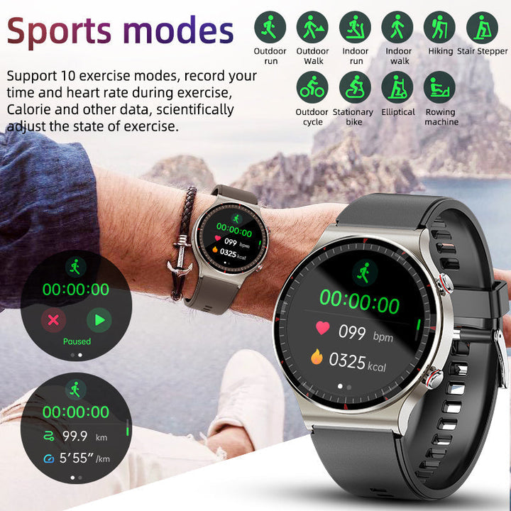Long battery life health smartwatch with real-time ECG, SpO2, and HR tracking.