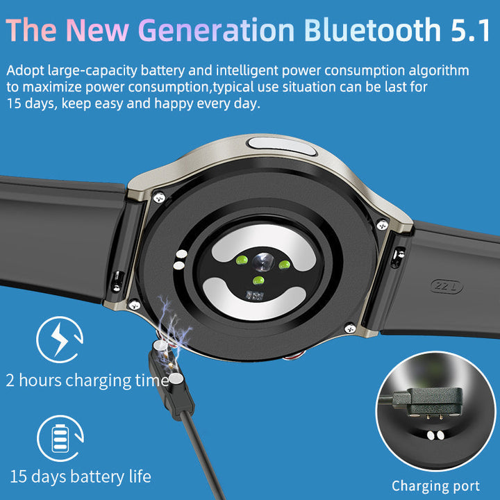 Stylish sports watch: ECG, heart rate, blood oxygen monitor & fitness tracker.