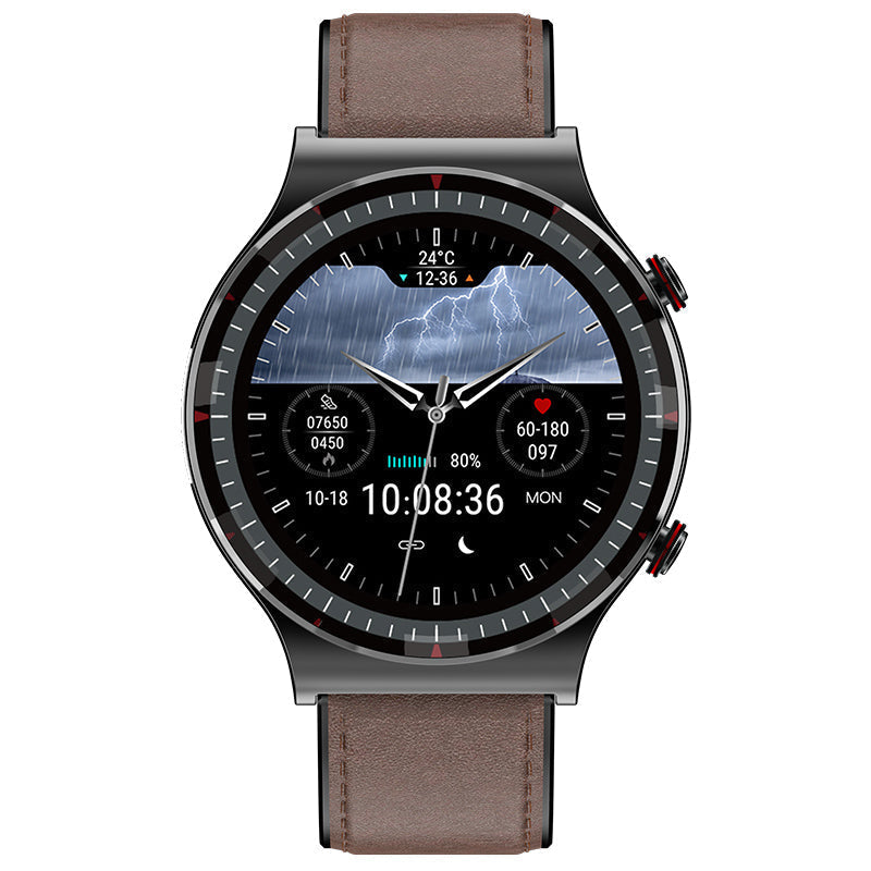 Activity watch with ECG, heart rate, sleep monitor, and waterproof design.