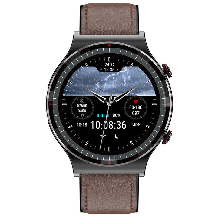 Activity watch with ECG, heart rate, sleep monitor, and waterproof design.
