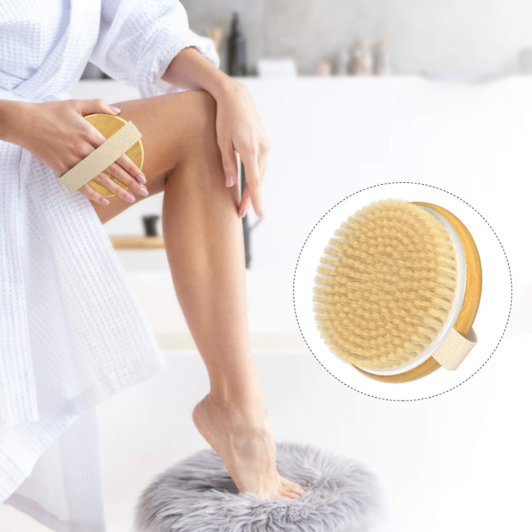 Unisex eco-friendly dry body brush with natural bristles for gentle exfoliation & smooth skin.