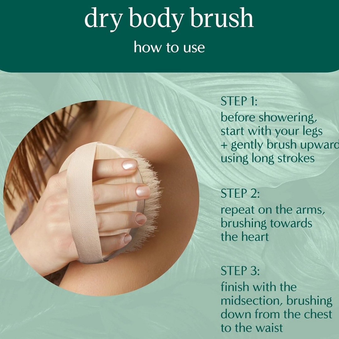 Boost circulation & detoxify with this eco-friendly dry body brush; achieve smooth, radiant, healthy skin.