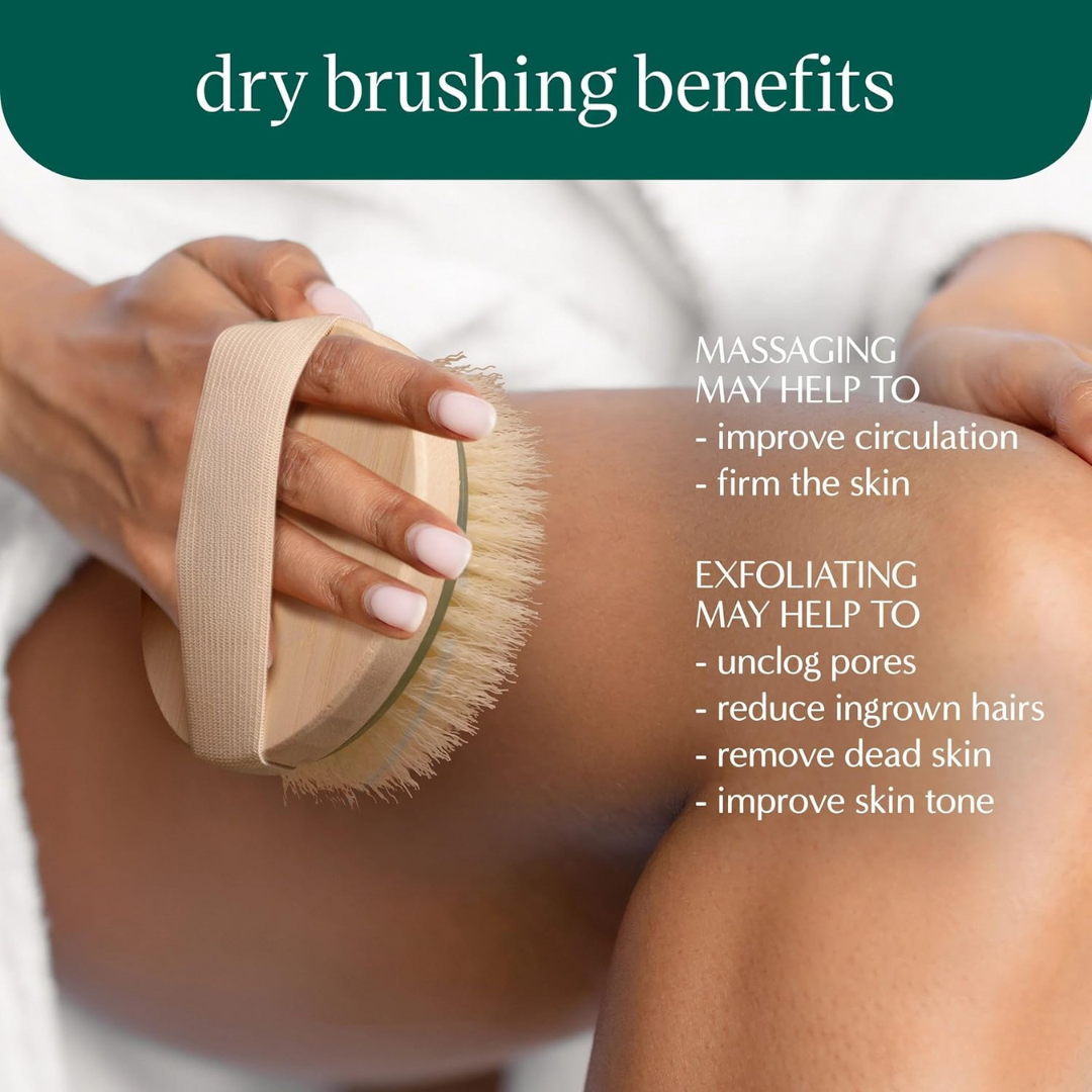 Achieve smooth, radiant skin with this eco-friendly dry body brush, perfect for daily exfoliation & self-care.