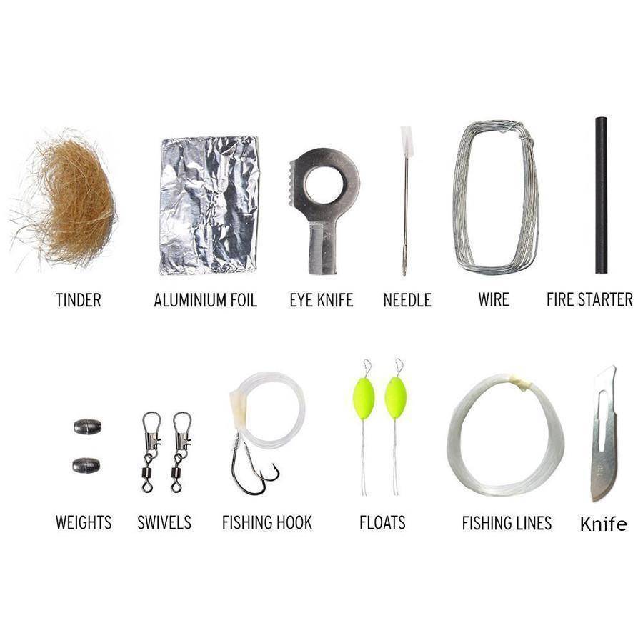 Versatile survival grenade kit, packed with essential EDC gear for any outdoor adventurer.
