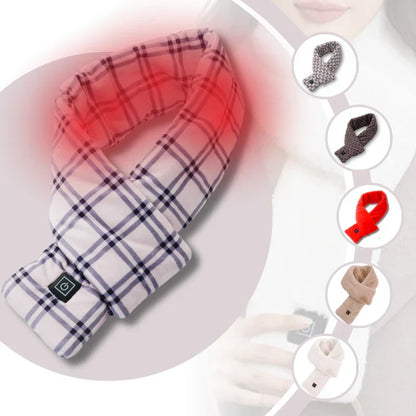 Electric heated scarf laid out, showcasing its soft material and sleek design for winter fashion.